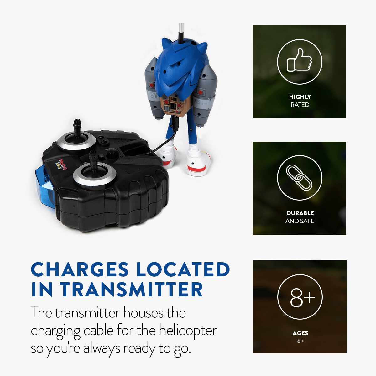 Sonic the Hedgehog 2.5CH IR Jetpack Flying Figure Helicopter, Remote Control Indoor Flying Toy for Kids Boys Sonic Fans