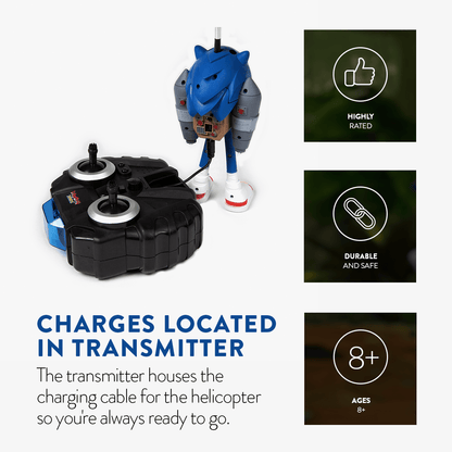 Sonic the Hedgehog 2.5CH IR Jetpack Flying Figure Helicopter, Remote Control Indoor Flying Toy for Kids Boys Sonic Fans