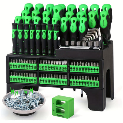 Screwdriver Organizer Set with 69- or 118-Piece Rack Configurations in Green, Red or Orange and Blue