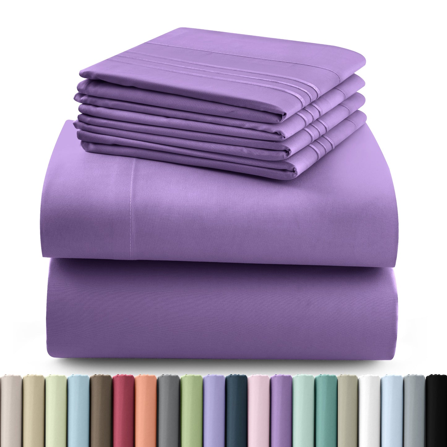 Fitted Sheet Set 6-Piece Brushed Polyester Deep Pocket Bed Sheets 20 Colors Hotel Luxury Bedding with Embroidered Pillowcases