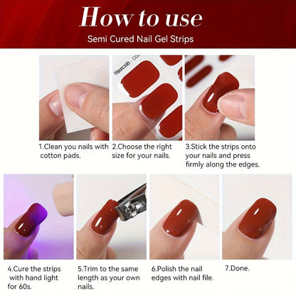 Semi Cured Gel Nail Strips Kit with Handheld LED Nail Lamp, 20 Real Gel Nail Stickers Wraps for DIY Nail Art