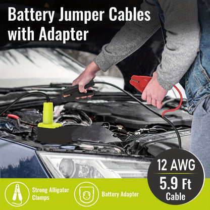 Jumper Cable Clamps Compatible with Ryobi 18V & Dewalt Battery | 5.9ft 12AWG Portable Jump Starter Booster Cables Automotive Battery Jumper