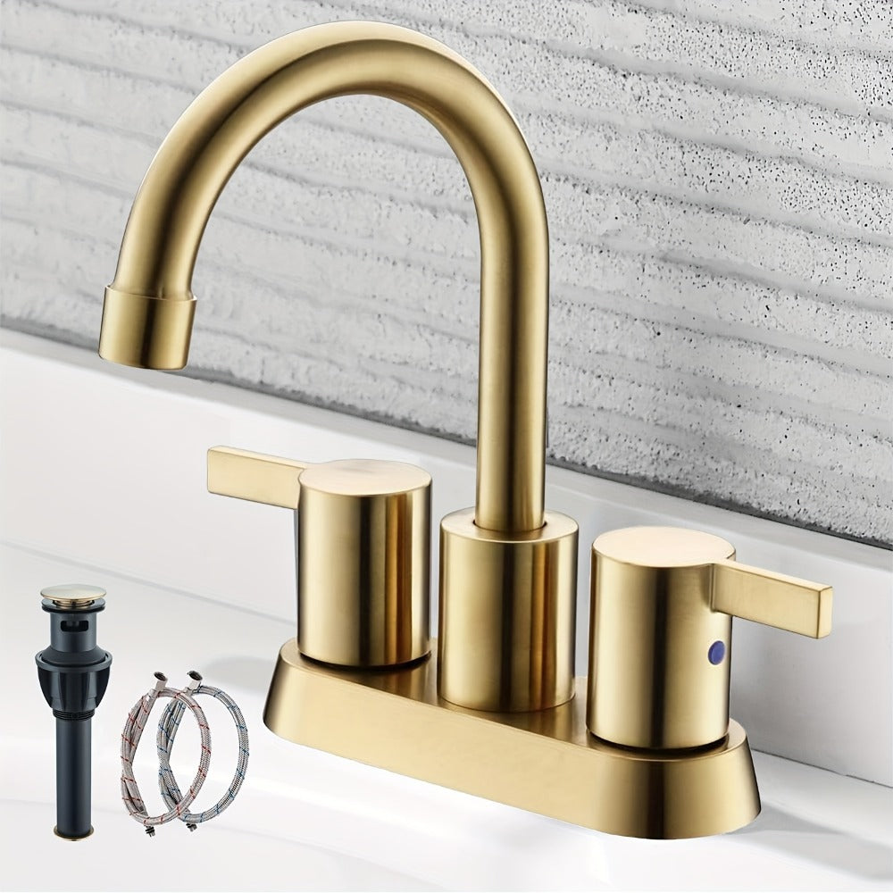 4-Inch Centerset Bathroom Faucet with Dual Handles, Swivel Spout and Single or Two-Piece Finish Options