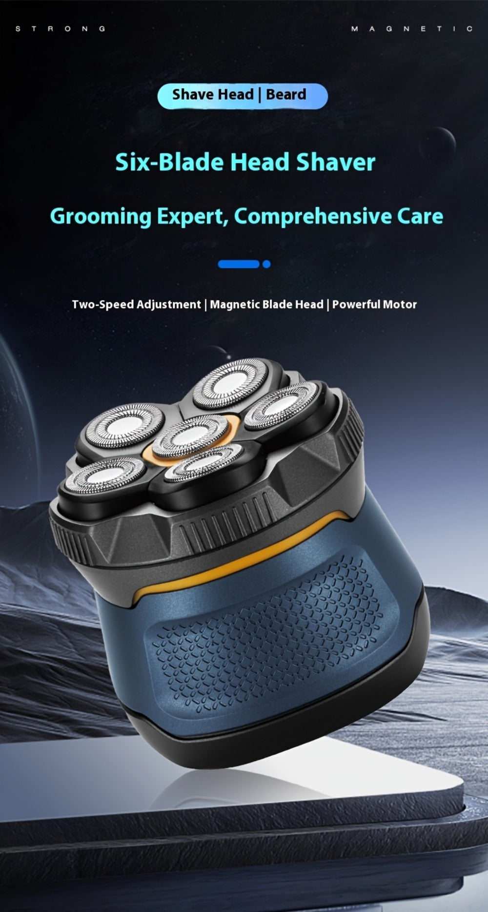 6D Floating Head Bald Head Shaver Self-Cut Electric Hair Clipper – 10W High Power 1400mAh USB-C Charging LED Display Two-Speed Travel Lock
