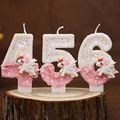 Unicorn Number Cake Topper 0-9 Birthday Party Decoration Glitter Figure Candle Topper for Entryways, Bedrooms and Living Spaces