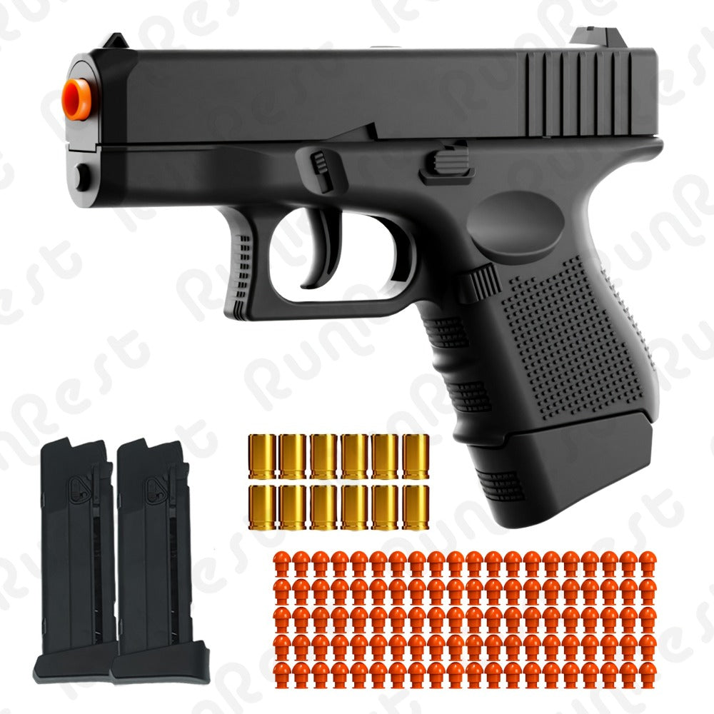Compact Black Toy Foam-Dart Blaster with Orange Tip, Two Magazines, 12 Shells and 100 Darts
