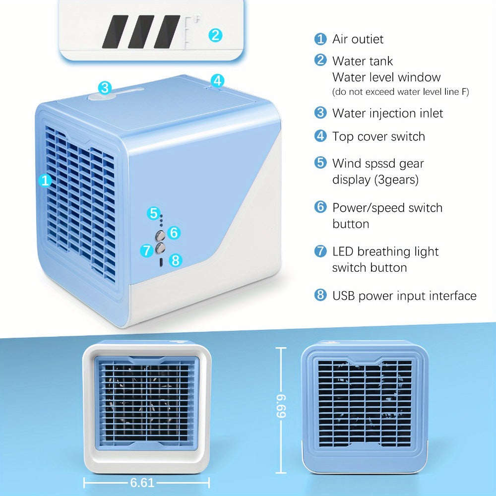 Portable Mini Air Conditioner Fan, Personal Evaporative Cooler with 3-Speed Settings & Timer, Quiet Desktop Cooling Fan for Room