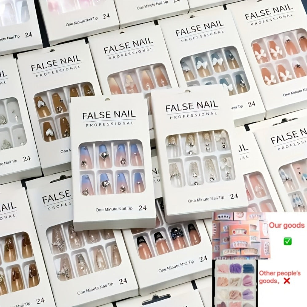 Press On Nails 288-Piece Mixed Square Oval Holiday Set with French Glitter Hearts and Leaves