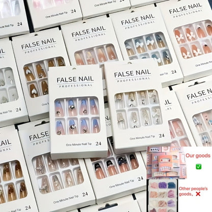 Press On Nails 288-Piece Mixed Square Oval Holiday Set with French Glitter Hearts and Leaves
