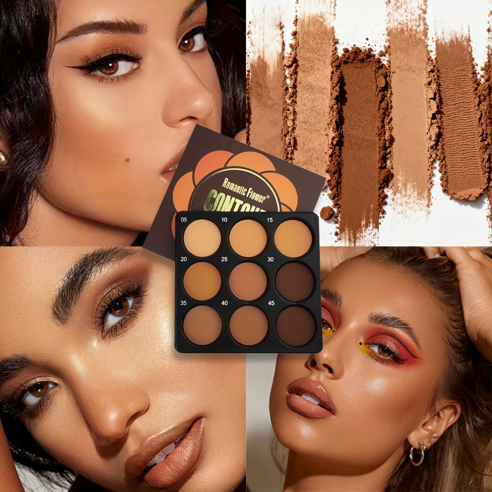 Matte Contour Palette 9 Colors Face Contouring Bronzer Kit Deep Brown Tones Buildable Blendable Multi-Use Professional Sculpting Makeup