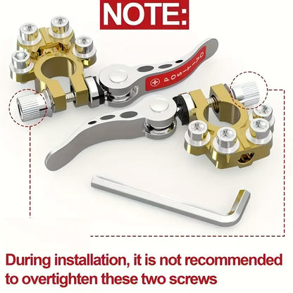 Car Battery Terminal Quick Disconnect Connector 4-Way Brass – 3 Pairs Positive Negative Crimp Clip, Corrosion-Resistant for Automobile Truck