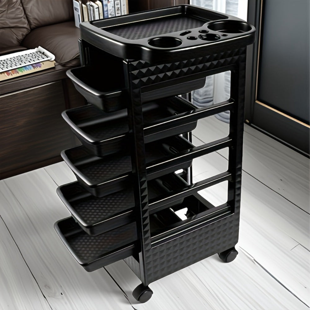 5-Drawer Salon Trolley Cart on Wheels – Professional ABS Rolling Beauty Storage Organizer for Hair Stylist Barber Spa Nail Tattoo Studio