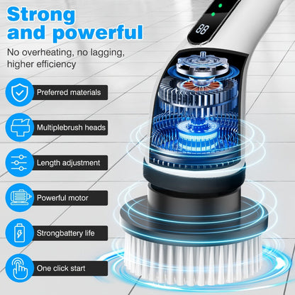 Electric Spin Scrubber with 7 Brush Heads & Adjustable Handle, Dual-Speed Cordless Power Scrubber for Bathroom