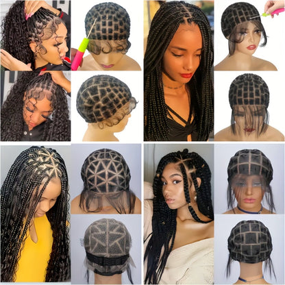 HD Lace Crochet Wig Cap Pre-Made Braided Sections Baby Hair Glueless Full Lace Base for Box Braids Goddess Passion Twist 45-122 Sections