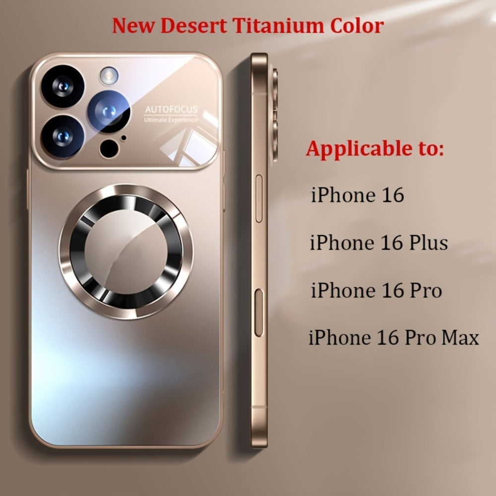 Phone Case Matte Titanium-Finish Cover with Built-In Glass Lens Protector for Select iPhone Models