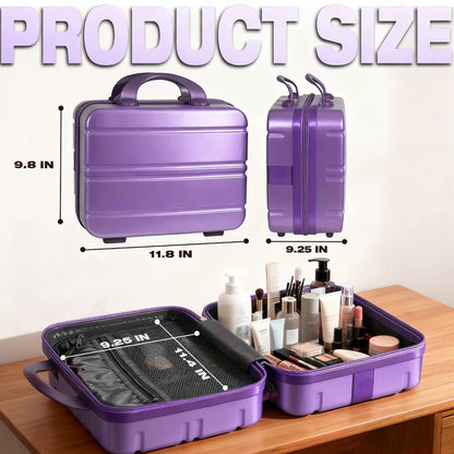Hard Shell Makeup Travel Case Waterproof Pressure-Proof Portable Cosmetic Suitcase with Elastic Band Luggage Attachment Carry-On Organizer