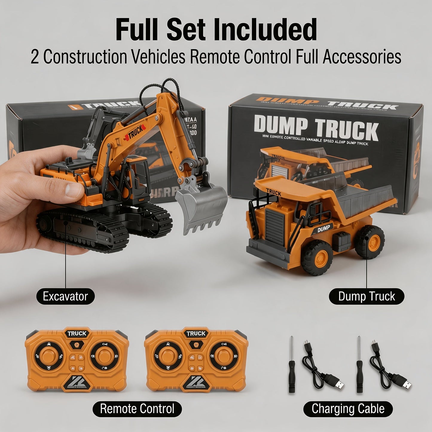 RC Construction Vehicle Set 2/3/4pcs with the Listed Color, Size or Set Options for Everyday Use