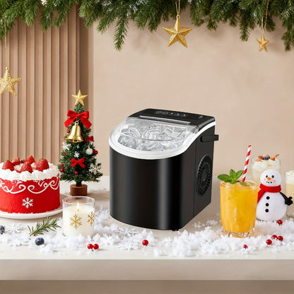 Ice Maker with Basket & Scoop, /Day Countertop Bullet Ice Machine, 9 Cubes in 6 Mins, Self-Cleaning