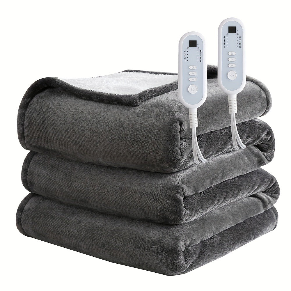 Electric Blanket with Temperature Control and Timer, Extra Large Flannel Heated Blanket, 8 Levels Auto-Off