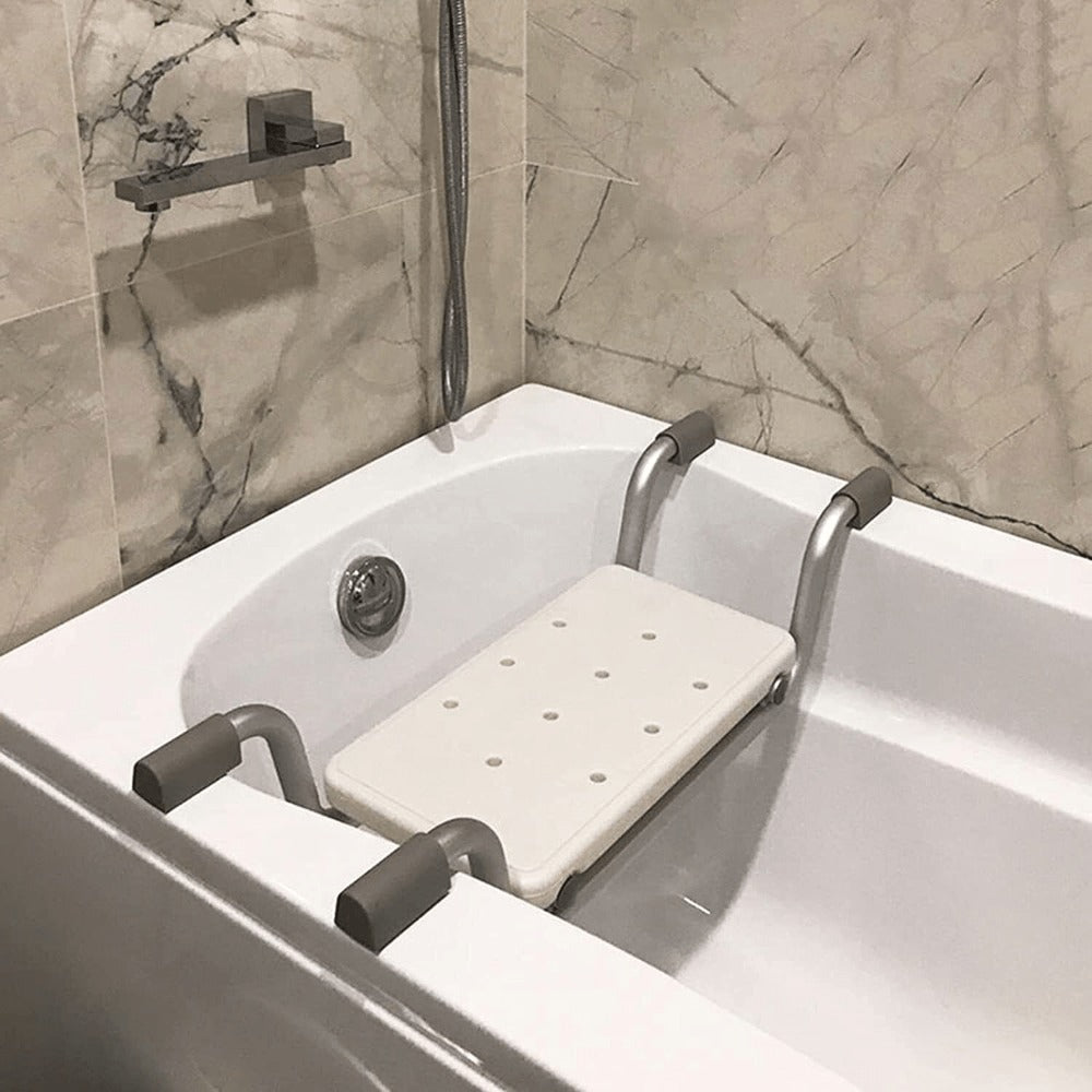 Bath Seat Adjustable Aluminum Shower Chair, Suspended Bathtub Stool with Anti-Slip Handles, Retractable Bath Board for Elderly