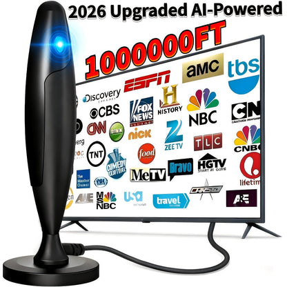 TV Antenna with Tapered Vertical Indoor Receiver, Round Base, Coaxial Lead and Single Model Selection