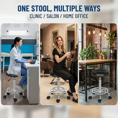 360 Swivel Bar Stool with Footrest Round Cushioned Sponge Seat Chrome Base Counter Stool Kitchen Island Home