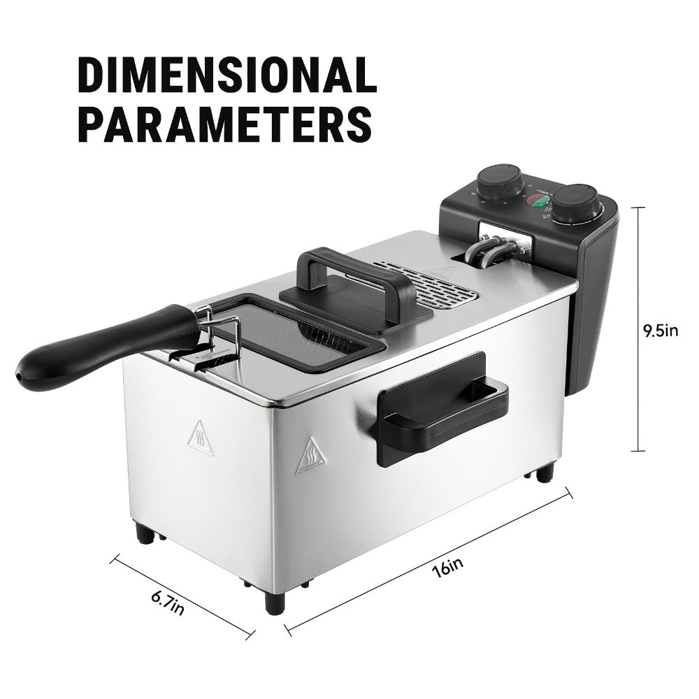 Electric Deep Fryer 1700W, Large Deep Fryer with Adjustable Time & Temperature Control, Stainless Steel Frying Basket