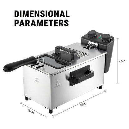 Electric Deep Fryer 1700W, Large Deep Fryer with Adjustable Time & Temperature Control, Stainless Steel Frying Basket