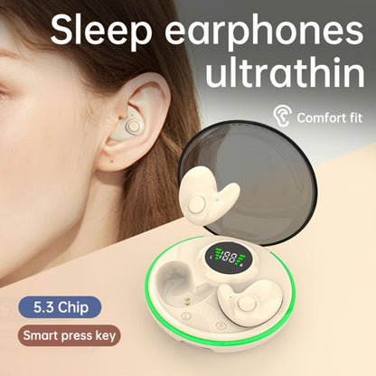 Low-Profile Round-Case Mini Sleep Earbuds with Digital Battery Display in Black, Khaki or White