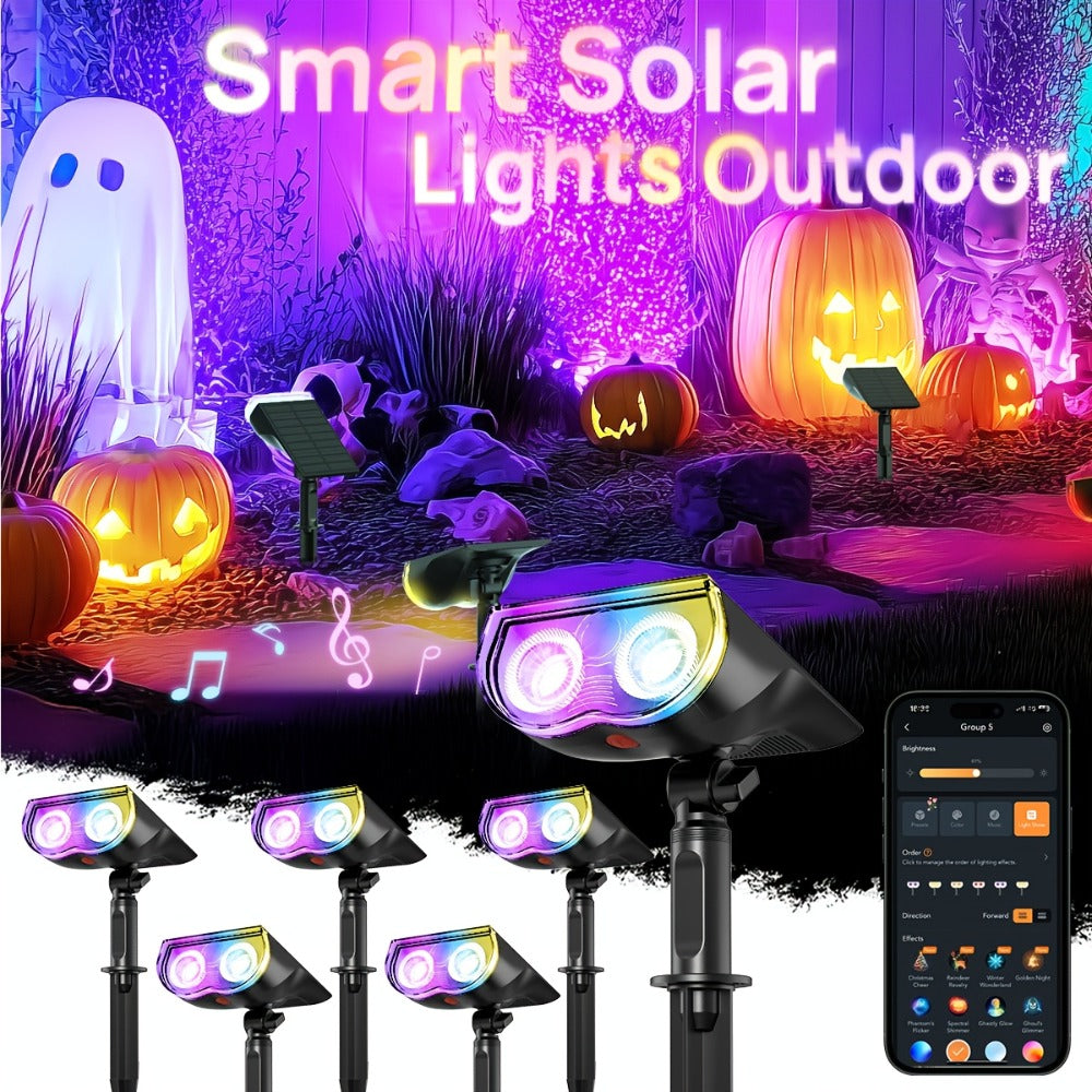 Solar Outdoor Spotlights RGB Smart Color Changing, App & Voice Control, Music Sync, 16M Colors, 14H Battery