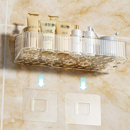 Wall-Mounted Plastic Bathroom Storage Shelf with Adhesive Plates, 24.5cm Rack in Gray, Amber or Green
