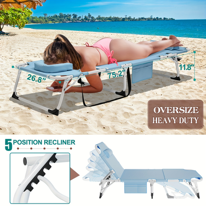 Folding Chaise Lounge Chair for Outdoor Tanning – 5-Position Adjustable Sunbathing Lounger with Face Hole for Pool, Beach & Backyard