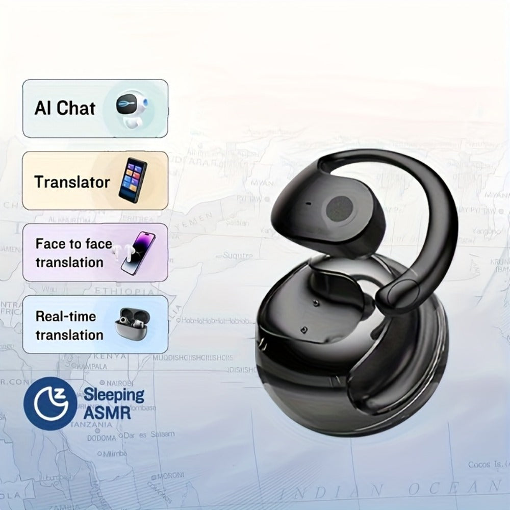 144-Language AI Real-Time Translation Earbuds, Two-Way Interpreter Earphones USB & Battery Rechargeable with Carrying Pouch