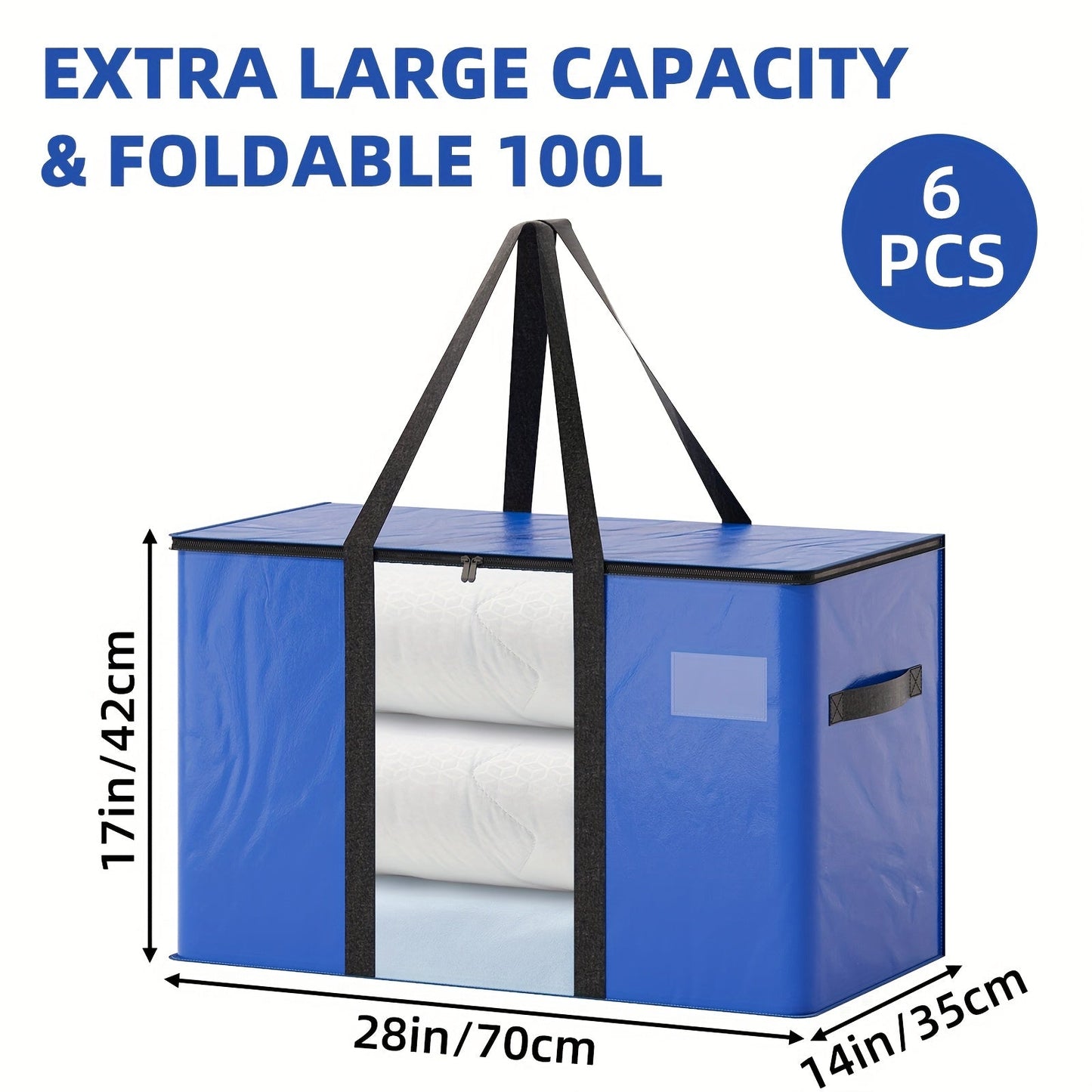 Storage Bag Set, Blue Extra-Large Moving Organizers in 6-Piece 26.42-Gallon or 16-Piece Options with Zippers and Handles