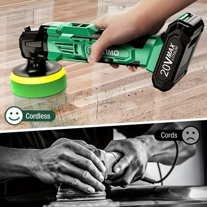KIMO-Labeled 20V Cordless Rotary Buffer Polisher Kit with Six Speeds, Two 2.0Ah Batteries and Pictured Pads