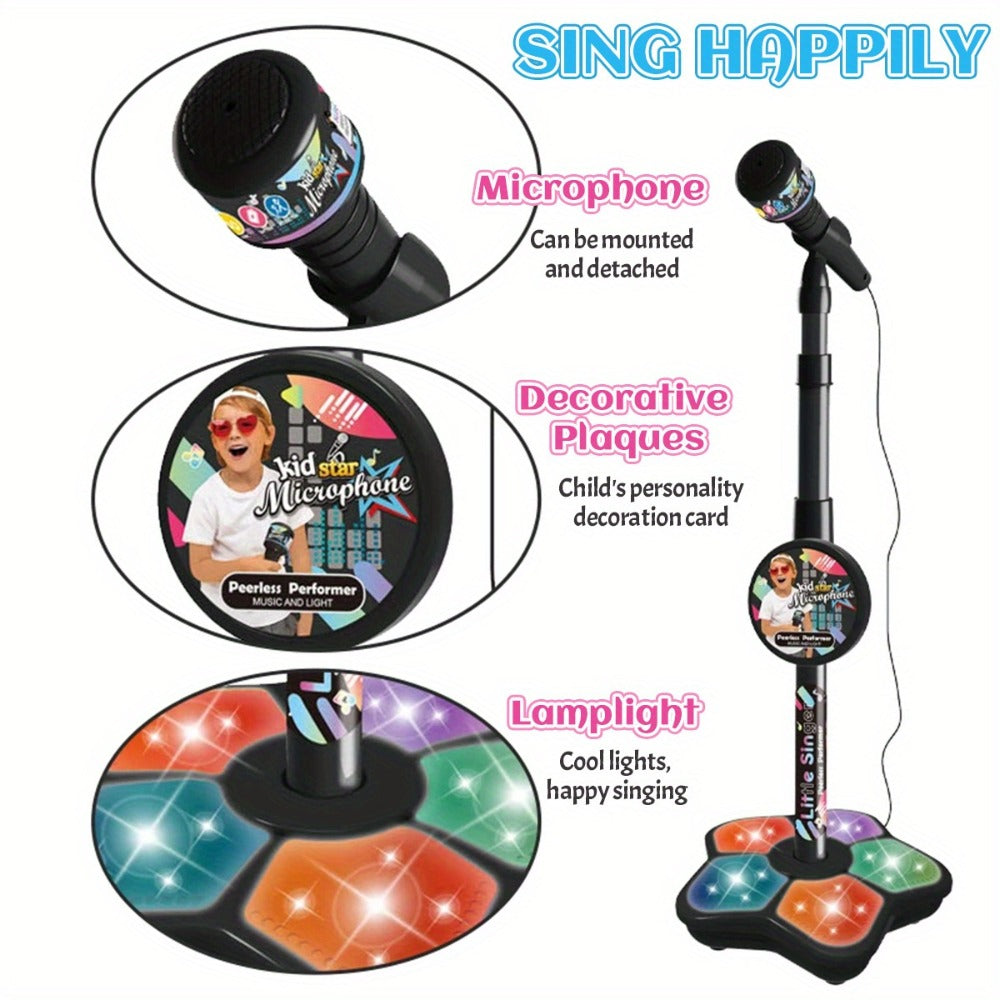 Kids Karaoke Microphone with Stand & Amplifier, Singing Toy for Girls Boys Age 3+, Random Print Design