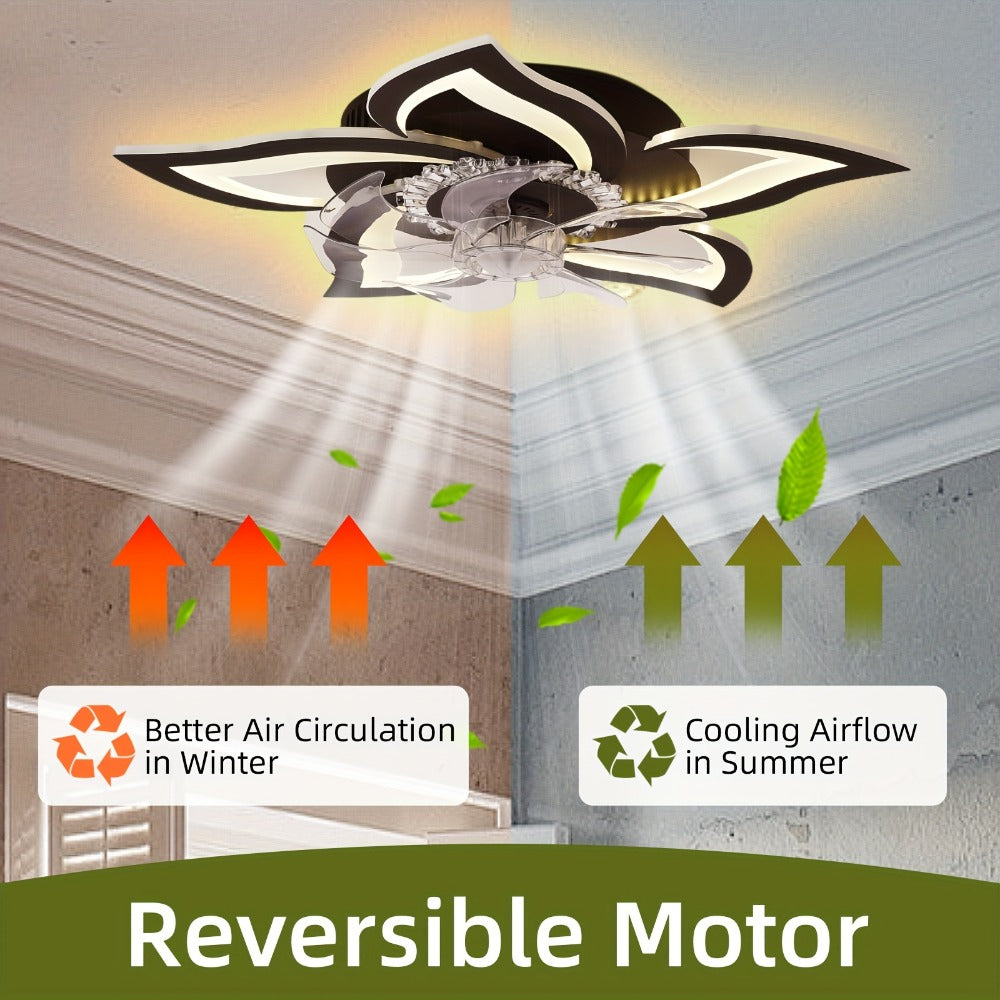 Ceiling Fan with Light 27 Inch Flush Mount - Low Profile 6-Speed 3-Color Dimmable LED, Remote & App Control