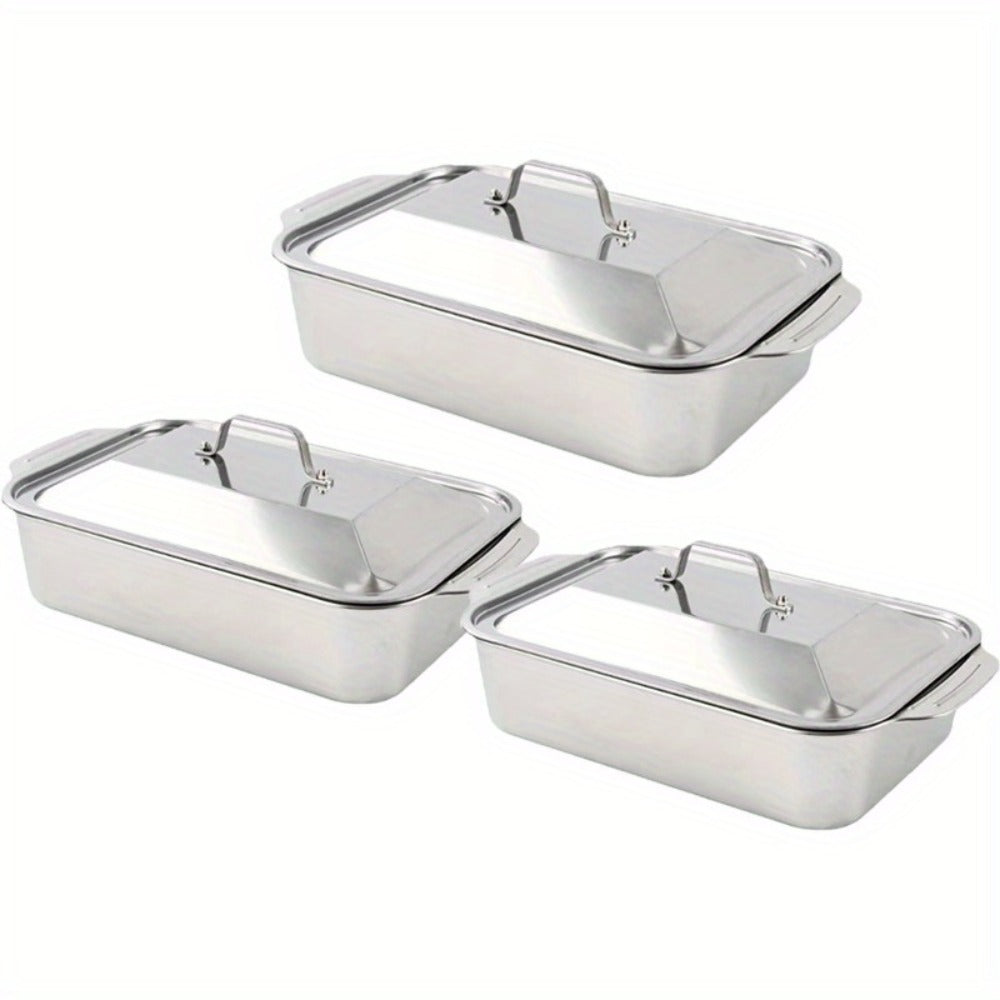 Stainless Steel Baking Trays with Lids – Large Capacity Sheet Pan Set for BBQ, Bread, Desserts, Seafood & Buffets | Family Gatherings