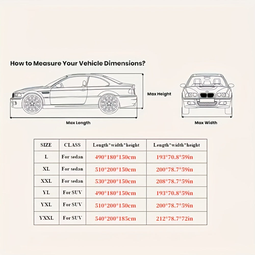 Black Full Car Cover with Green Reflective Trim in Six Sedan or SUV Sizes from 490 x 180 x 150 to 540 x 200 x 185 cm