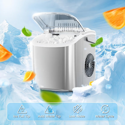 Pebble Ice Maker Countertop, /24H, 2 Ice Cube Sizes, Sonic Bullet Ice Machine, Auto-Cleaning, Stainless Steel