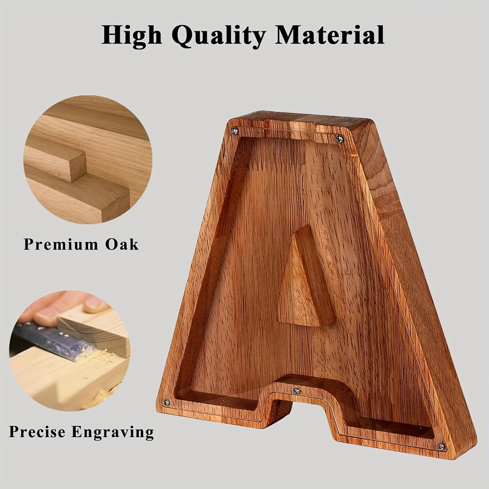 Wooden Letter Penny Bank – Alphabet Coin Bank Savings Box for Kids & Adults, Personalized Money Bank Birthday Gift