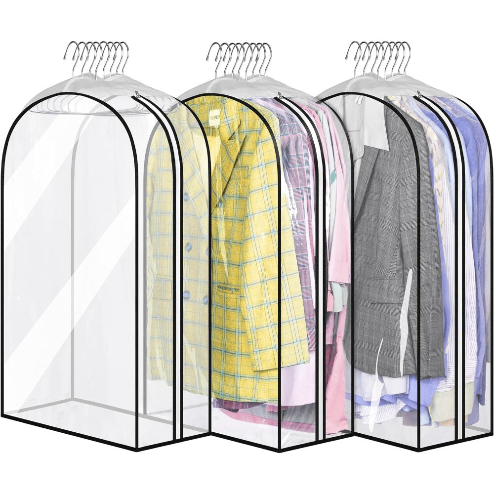 Garment Bags for Hanging Clothes, 3-Pack Transparent Suit Bags with Zipper, Heavy Duty EVA Coat Covers for Wardrobe Closet Storage