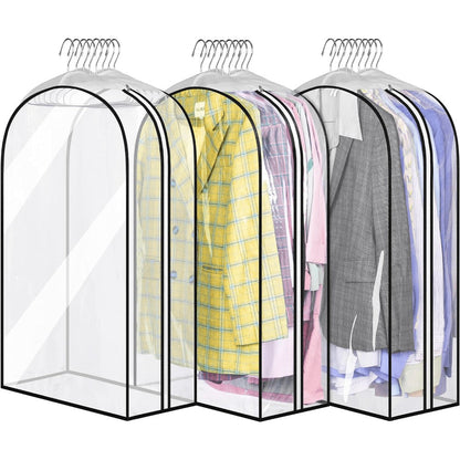 Garment Bags for Hanging Clothes, 3-Pack Transparent Suit Bags with Zipper, Heavy Duty EVA Coat Covers for Wardrobe Closet Storage