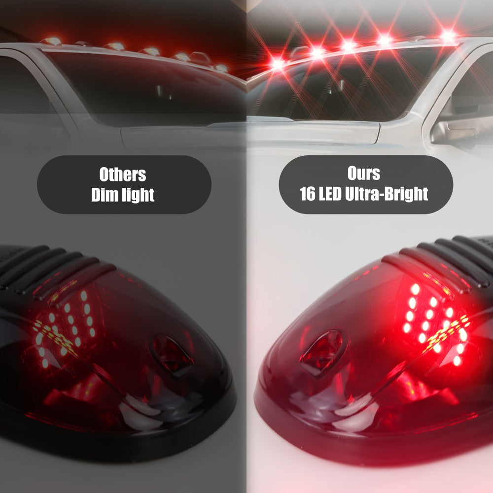 5pcs LED Cab Roof Marker Lights 16/24 LED 12V Super Bright UV-Resistant ABS Lens with Wiring Harness Kit for 2003-2018 Pickup Trucks 1500