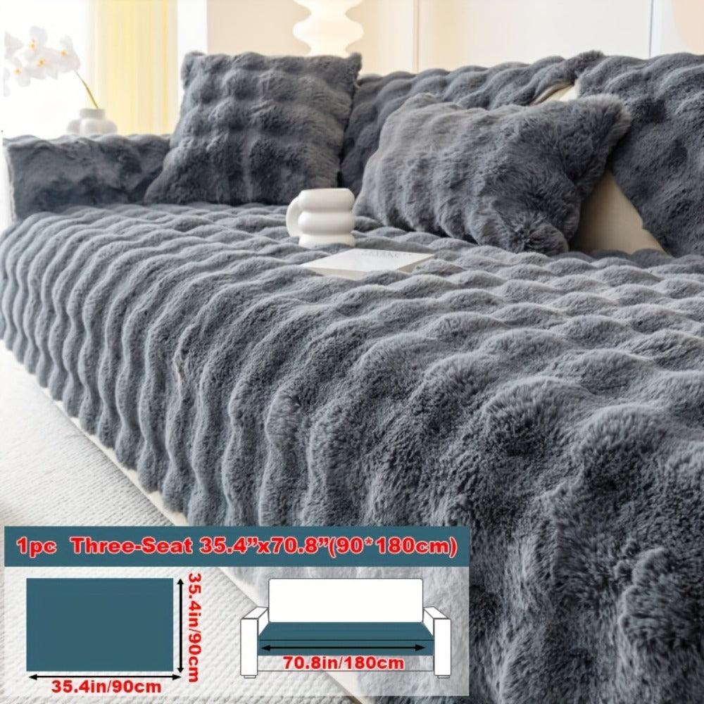 Sofa Cover Thick Faux Rabbit Plush Panels with Backing Detail for Seat, Armrest, Backrest or Pillowcase