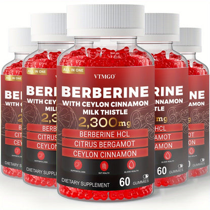 Berberine HCL Gummies 2300mg 60ct with Ceylon Cinnamon, Milk Thistle & Turmeric for Blood Sugar Balance