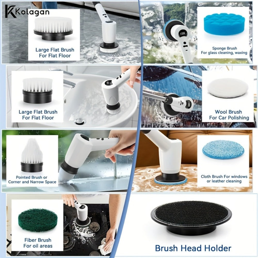 Electric Spin Scrubber 7-in-1 Cordless Rotary Cleaning Brush 7 Interchangeable Heads 3 Speed for Home Cooking, Dining and Outdoor Meals