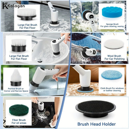 Electric Spin Scrubber 7-in-1 Cordless Rotary Cleaning Brush 7 Interchangeable Heads 3 Speed for Home Cooking, Dining and Outdoor Meals