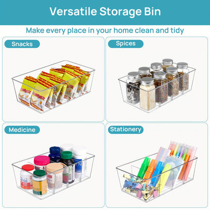 Clear Pantry Storage Bins Set of 8 with Dividers – Transparent Refrigerator Organizer Bins for Kitchen Cabinet, Pantry Organization