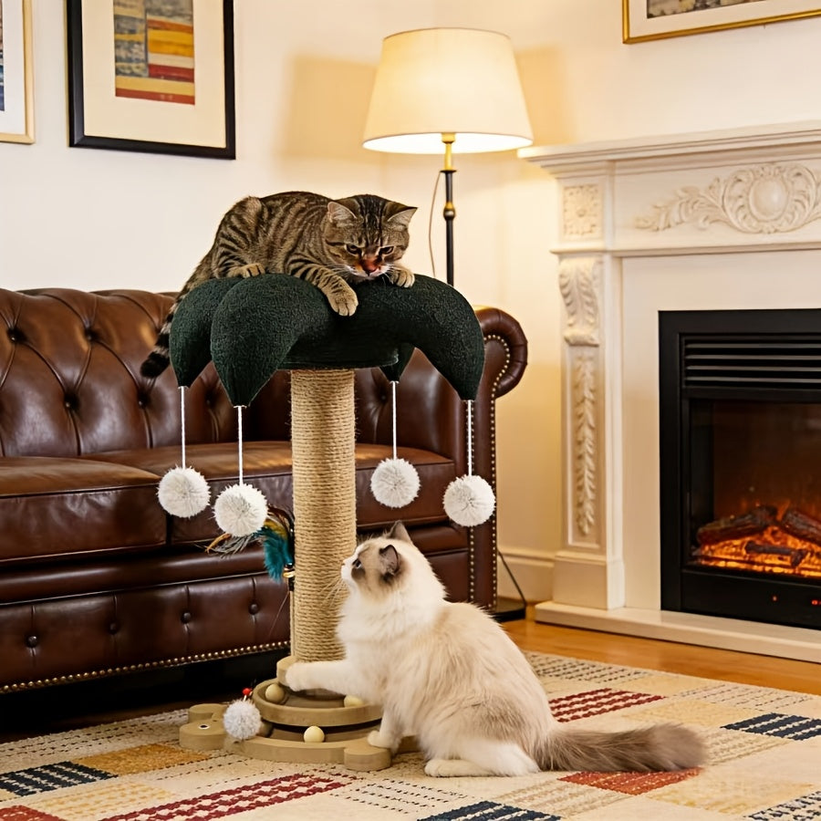 Cat Scratching Post Sisal Vertical Clown Hat Design, Wear-Resistant Cat Scratch Board with Cat Climbing Frame & Teaser Toy